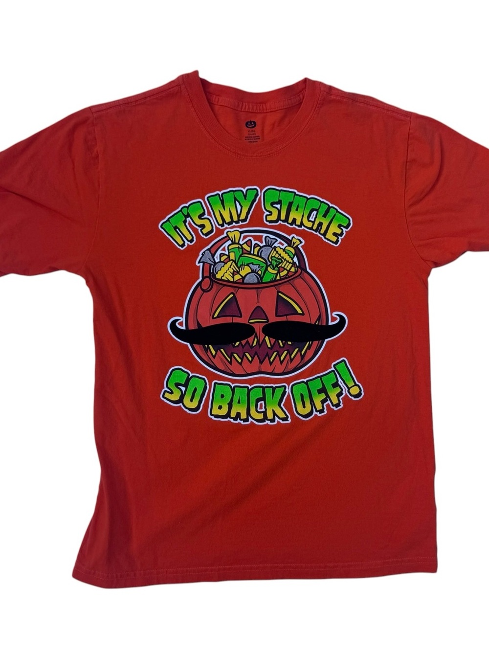 Kids Red Graphic Tee - "It's My Stache" Pumpkin Candy Design Sz 14/16